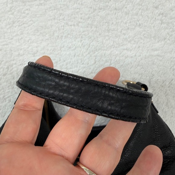 Michael Kors Fulton Black Leather Hobo Shoulder Bag Gold MK Logo - Picture 8 of 16